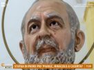Estátua de São Padre Pio aparentemente apresentou uma lágrima de sangue escorrendo pelo rosto (Foto: Reprodução/https://www.youtube.com/@rai